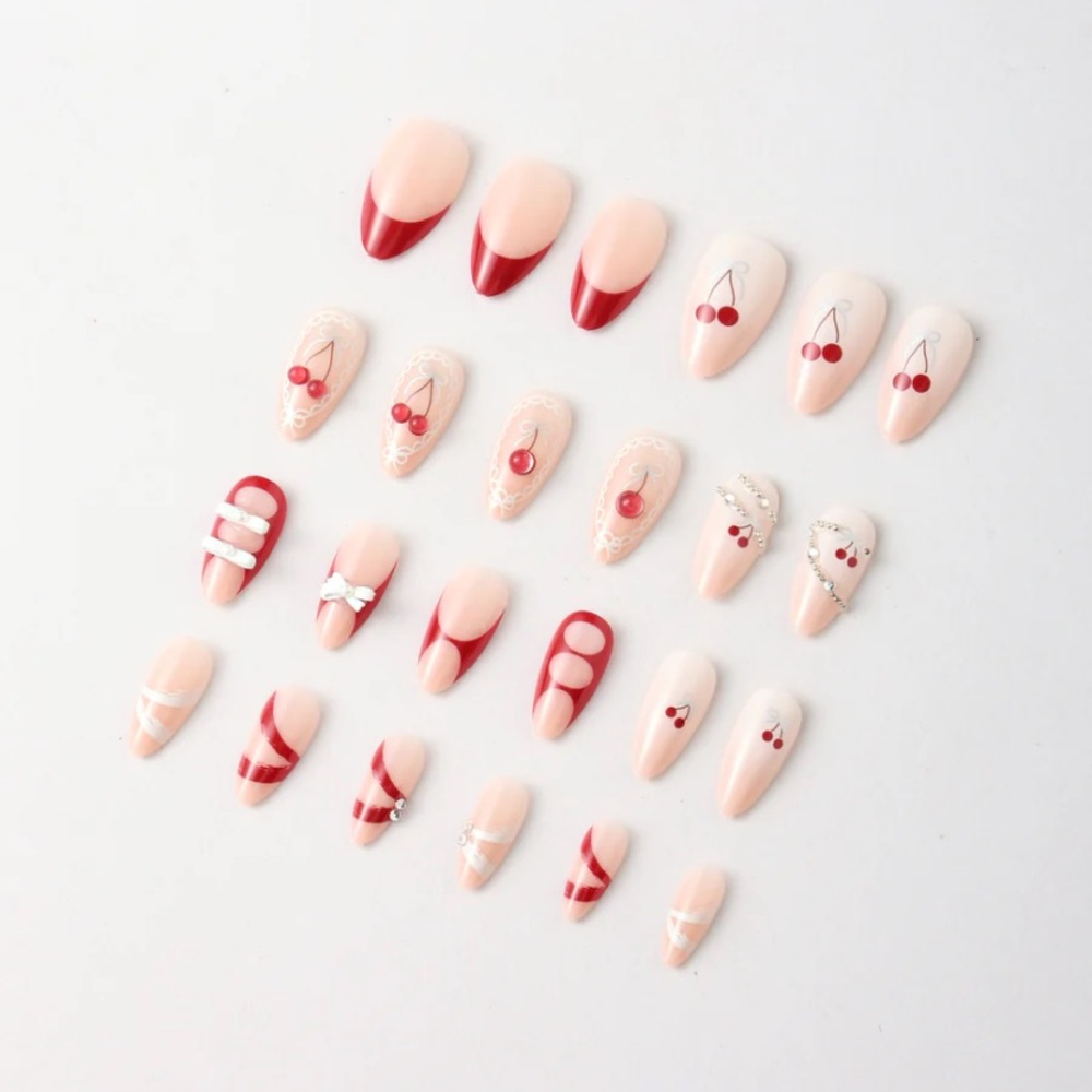 🎀3/$25🎀 Never Have I Ever Red Cherry and Bows Press-On Nail Set